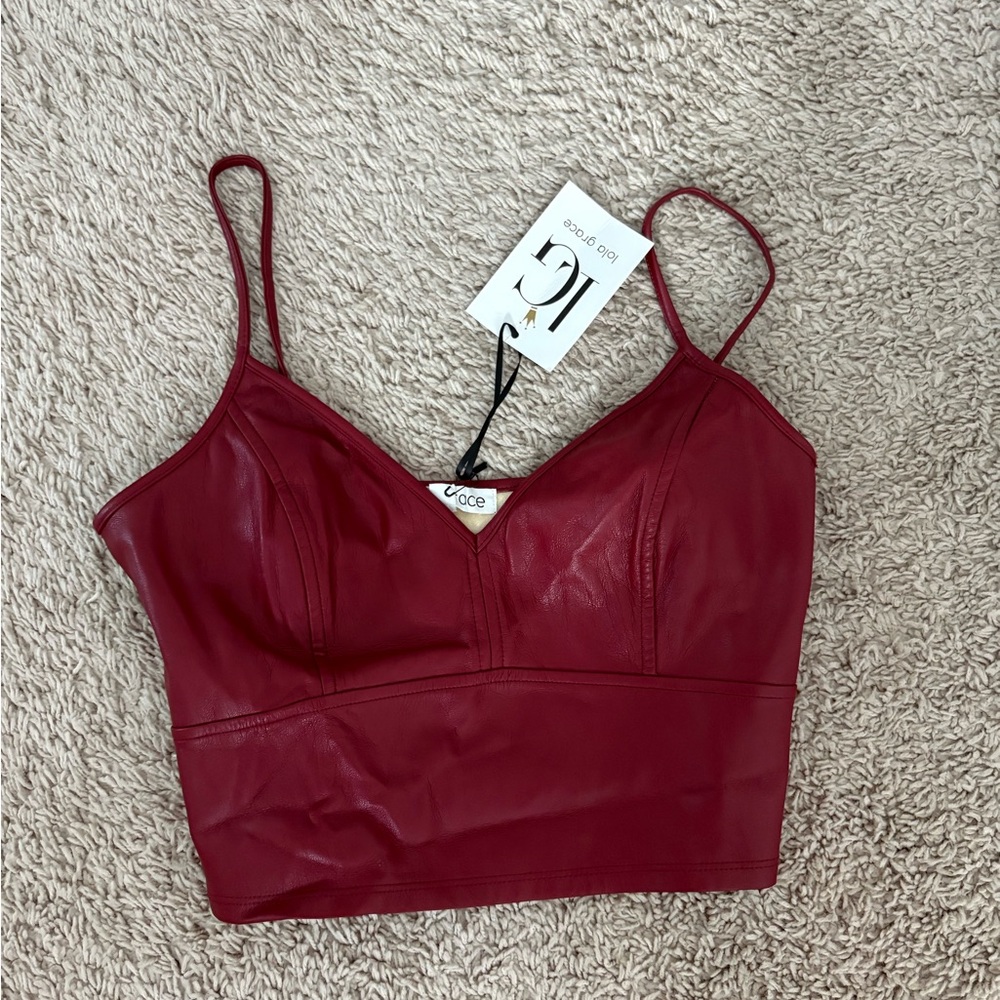 BCBG Women's Burgundy Leather Top
